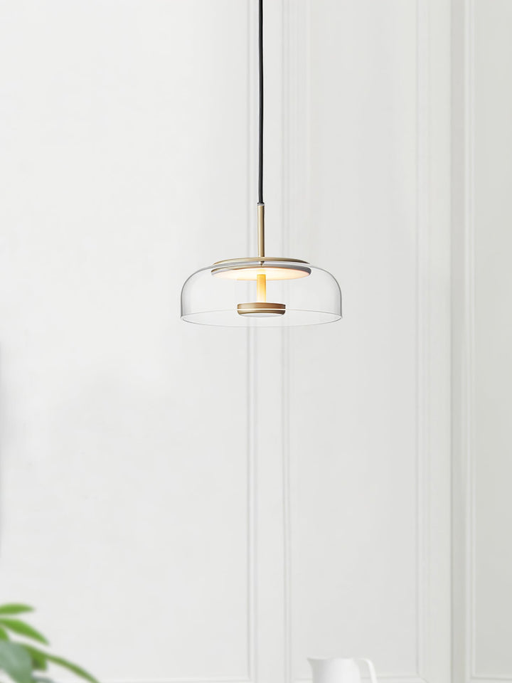 Solara: Lampadario in ottone e vetro con LED integrato – per sala da pranzo e soggiorno