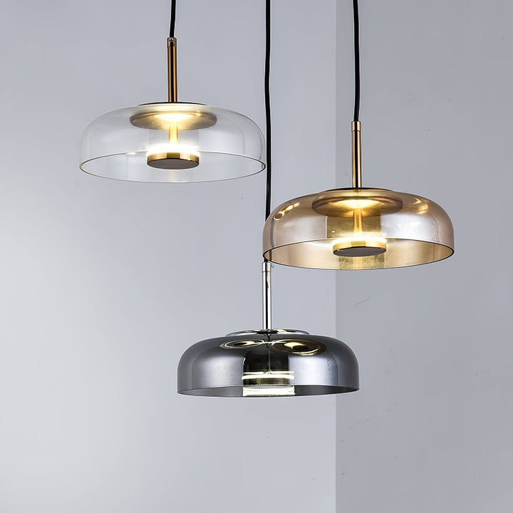 Solara: Lampadario in ottone e vetro con LED integrato – per sala da pranzo e soggiorno