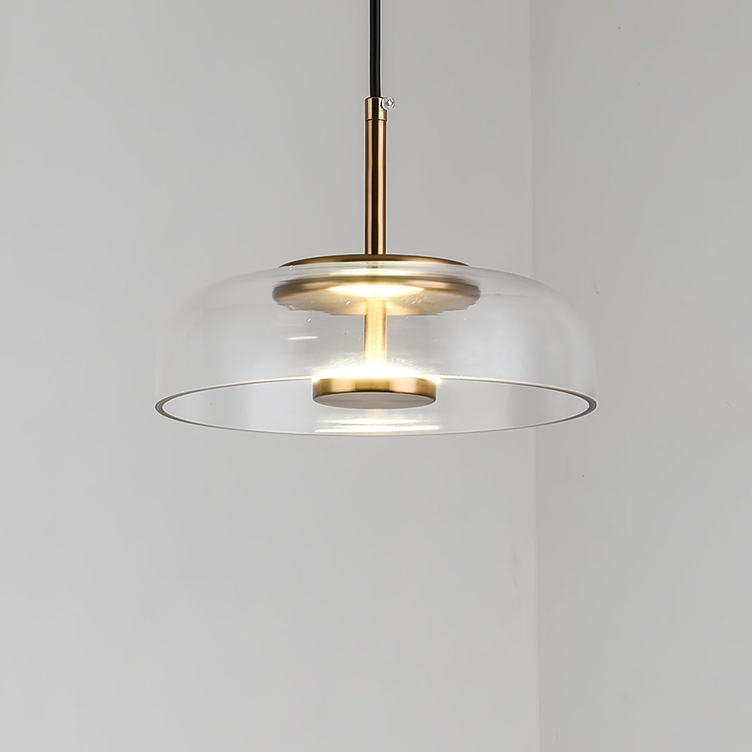 Solara: Lampadario in ottone e vetro con LED integrato – per sala da pranzo e soggiorno
