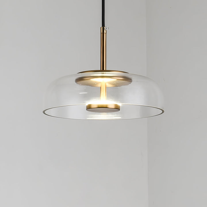 Solara: Lampadario in ottone e vetro con LED integrato – per sala da pranzo e soggiorno