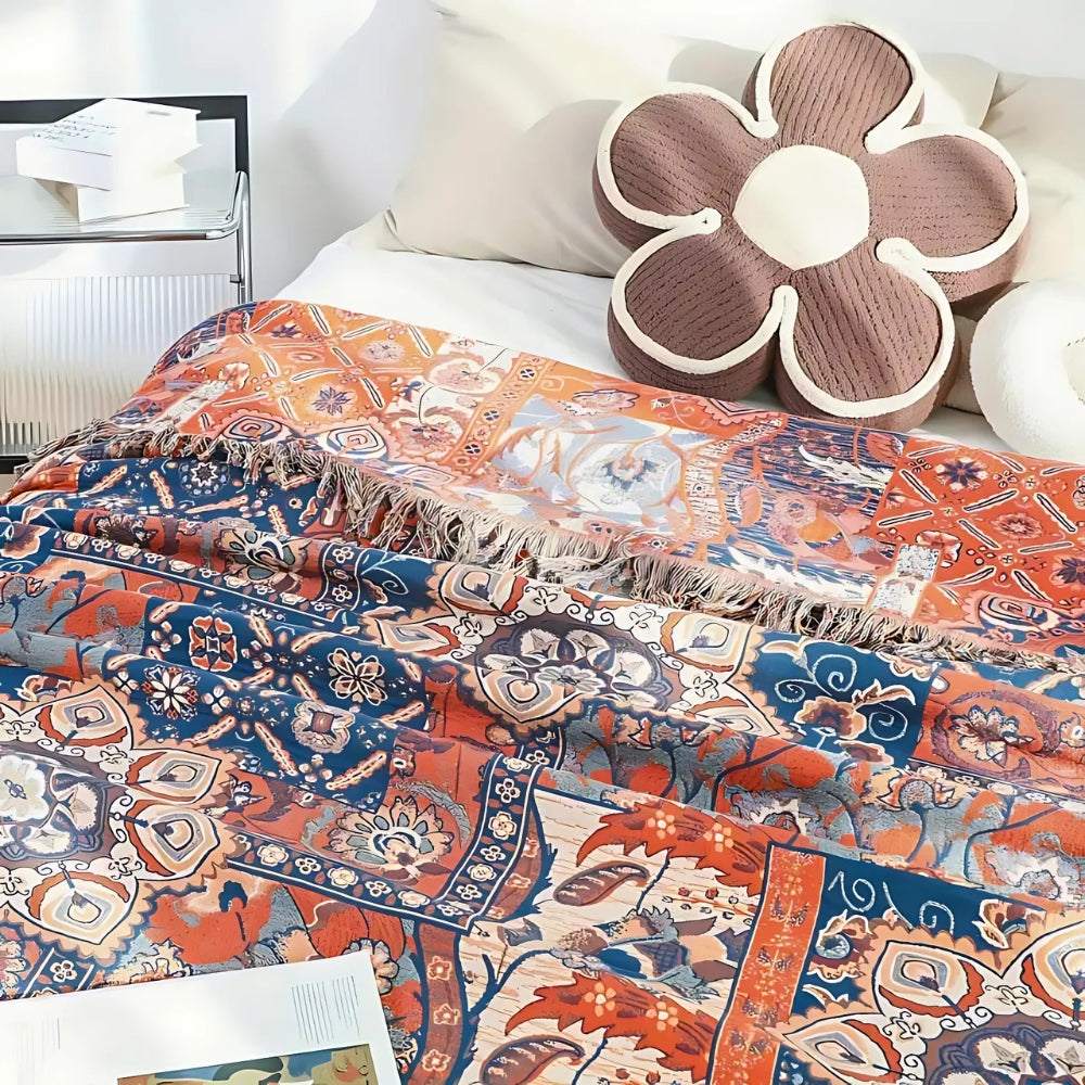 SoleaFlair: Coperte in cotone con motivo jacquard floreale e morbida consistenza – per divano e zona giorno