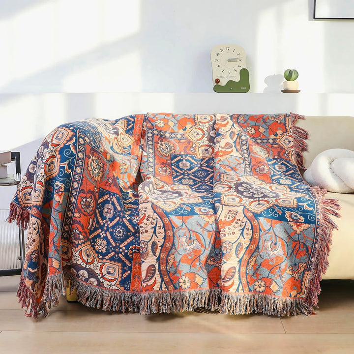 SoleaFlair: Coperte in cotone con motivo jacquard floreale e morbida consistenza – per divano e zona giorno