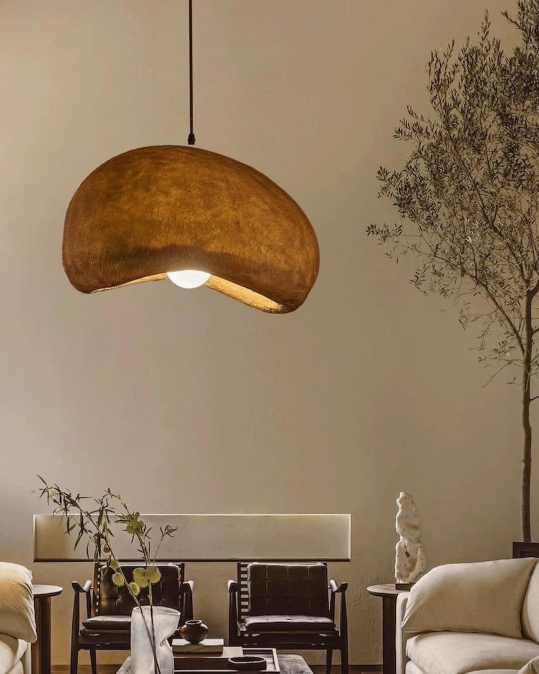 SoléaForma: Lampada a sospensione rotonda in ottica di struttura naturale con luce bianca calda – per sala da pranzo e soggiorno