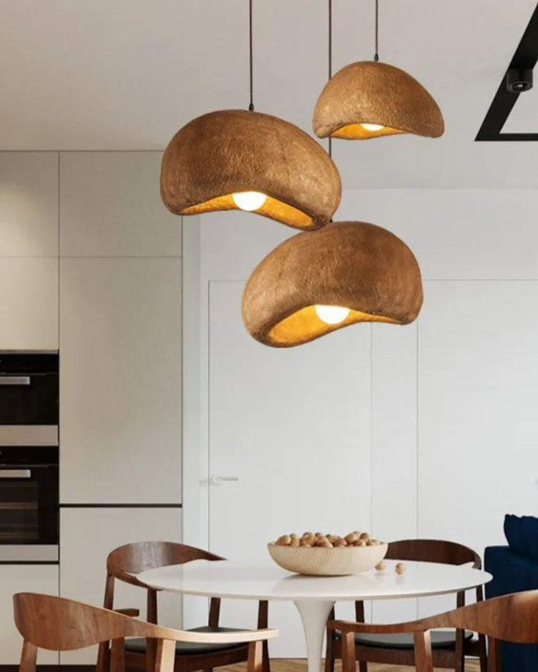 SoléaForma: Lampada a sospensione rotonda in ottica di struttura naturale con luce bianca calda – per sala da pranzo e soggiorno