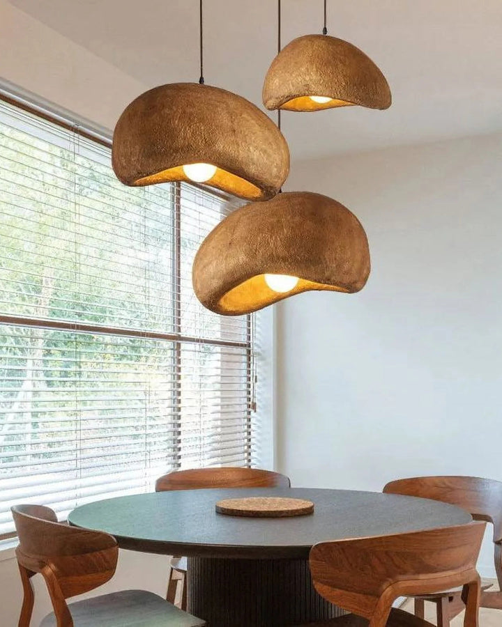 SoléaForma: Lampada a sospensione rotonda in ottica di struttura naturale con luce bianca calda – per sala da pranzo e soggiorno