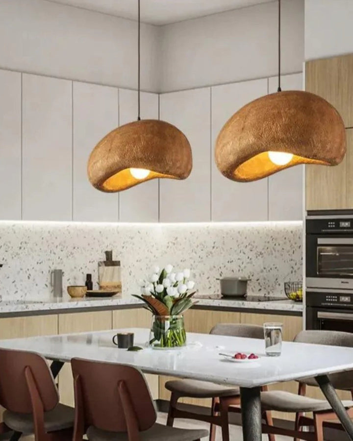 SoléaForma: Lampada a sospensione rotonda in ottica di struttura naturale con luce bianca calda – per sala da pranzo e soggiorno