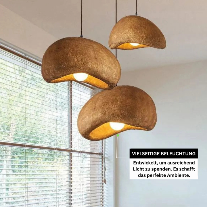 SoléaForma: Lampada a sospensione rotonda in ottica di struttura naturale con luce bianca calda – per sala da pranzo e soggiorno