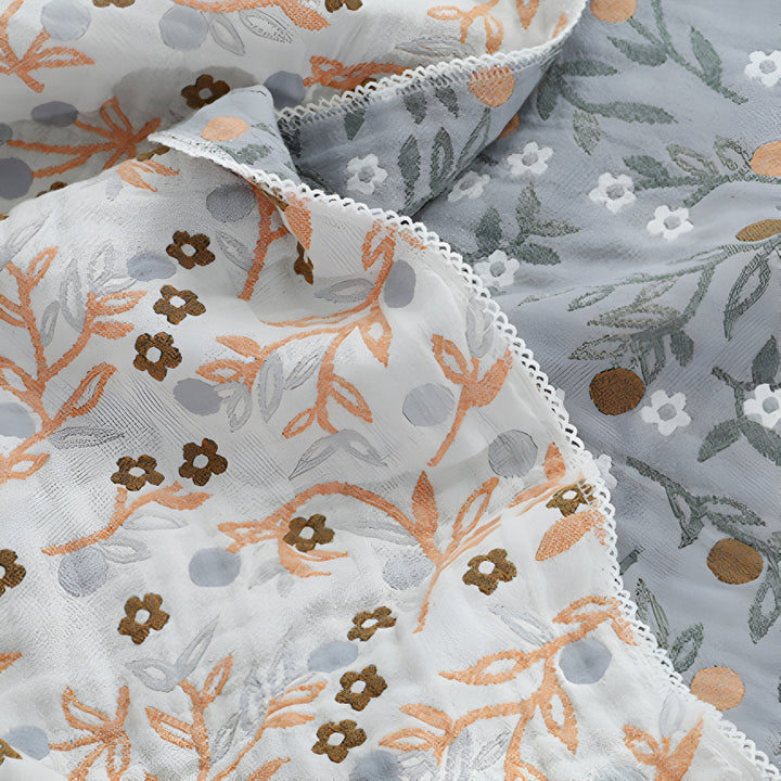 SommerBlatt: Coperte in cotone a quattro strati con stampa floreale e fogliosa – per camera da letto e divano