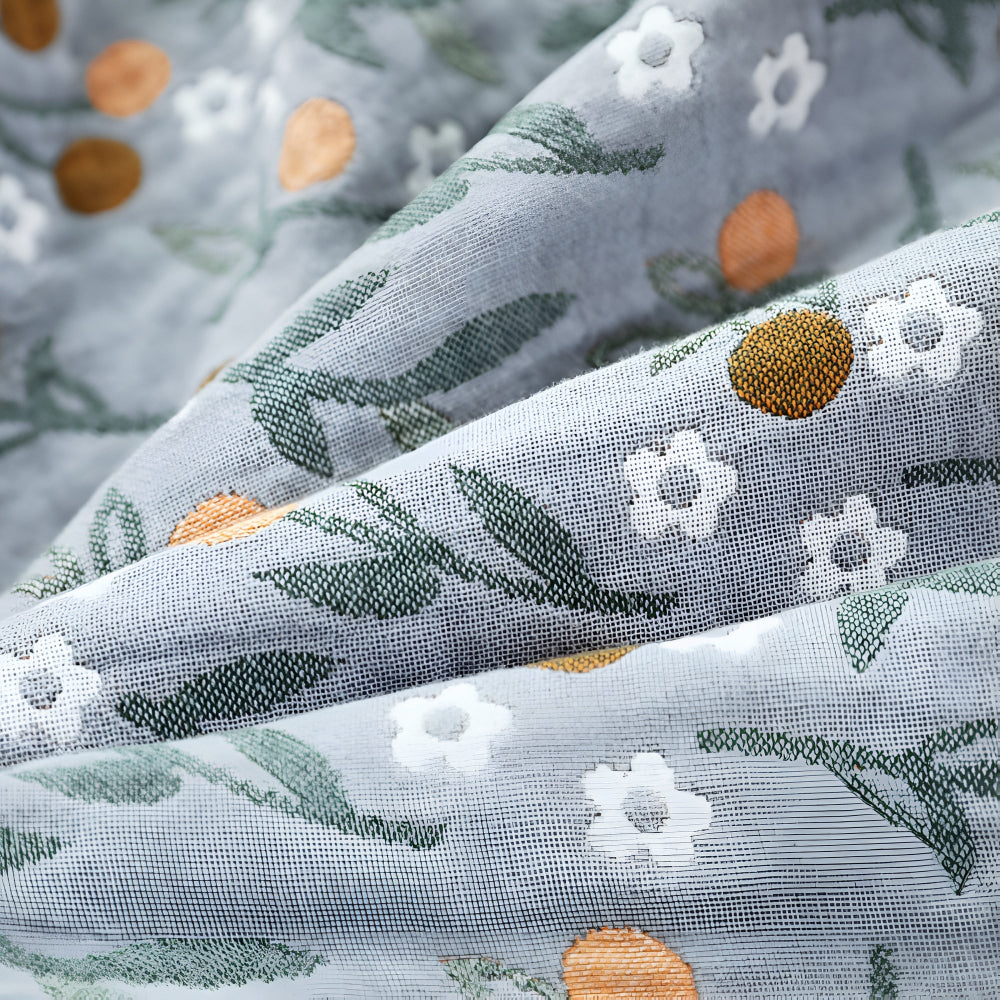 SommerBlatt: Coperte in cotone a quattro strati con stampa floreale e fogliosa – per camera da letto e divano