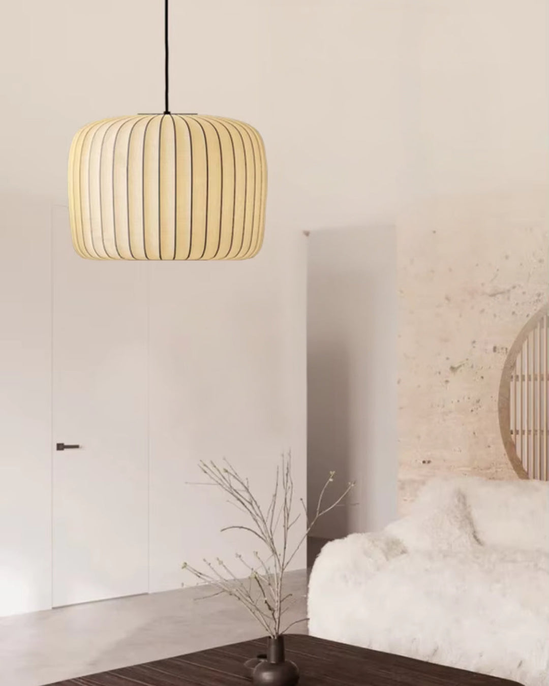 SorellaLume: Moderna lampada a sospensione in tessuto con paralume fatto a mano e attacco E27 – per sala da pranzo e soggiorno