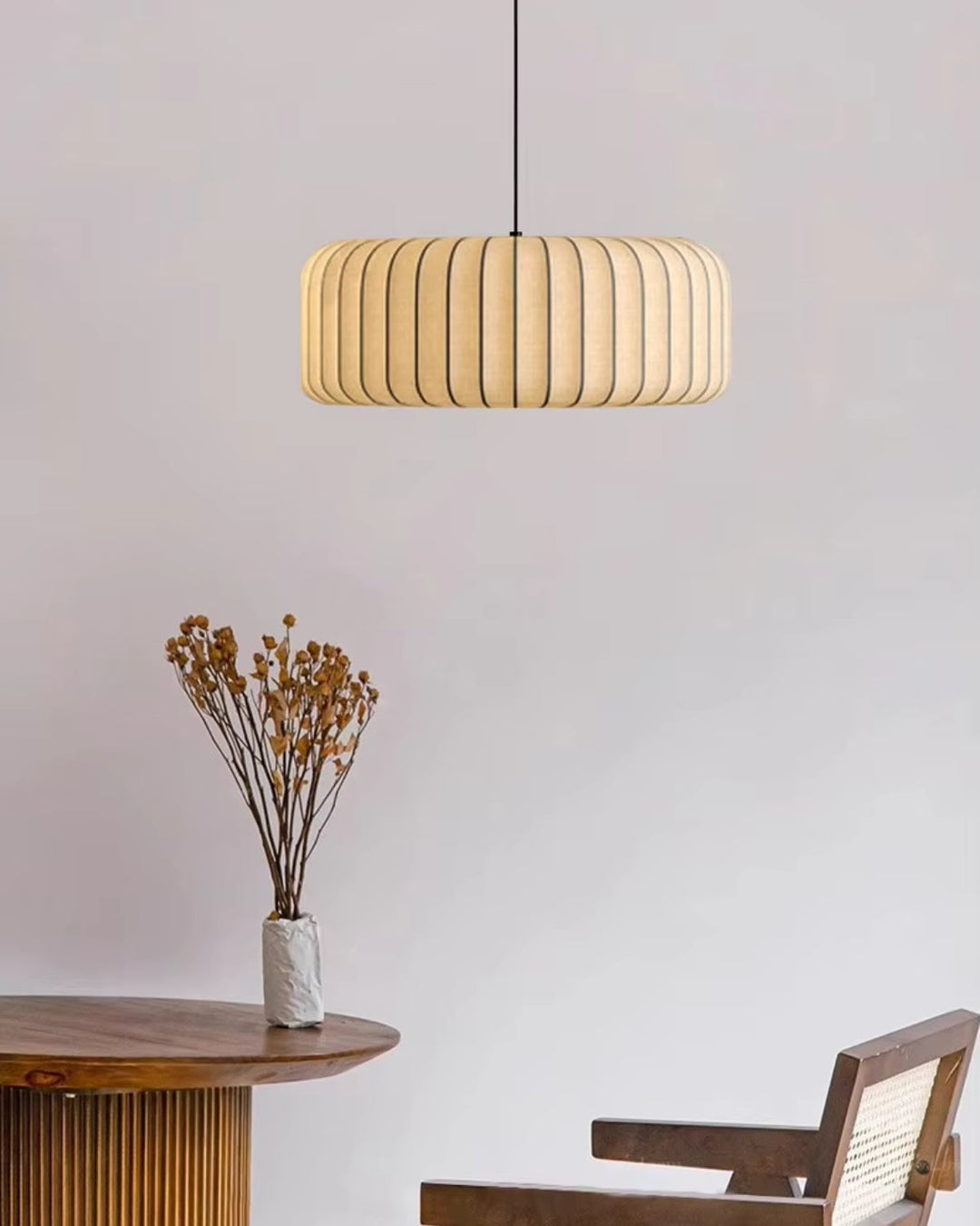 SorellaLume: Moderna lampada a sospensione in tessuto con paralume fatto a mano e attacco E27 – per sala da pranzo e soggiorno
