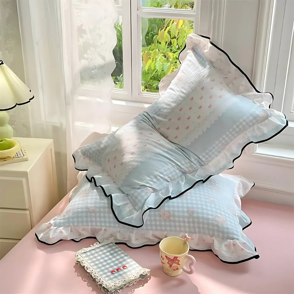 SpitzenTraum: Fodera per cuscino con volant e pizzo – romantica e decorativa per la camera da letto (set da 2)