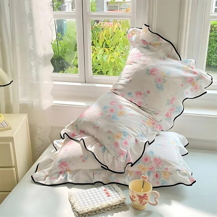 SpitzenTraum: Fodera per cuscino con volant e pizzo – romantica e decorativa per la camera da letto (set da 2)