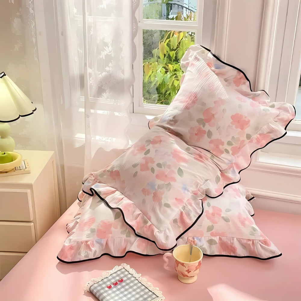 SpitzenTraum: Fodera per cuscino con volant e pizzo – romantica e decorativa per la camera da letto (set da 2)