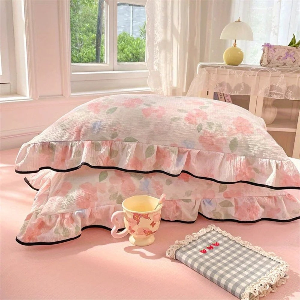 SpitzenTraum: Fodera per cuscino con volant e pizzo – romantica e decorativa per la camera da letto (set da 2)