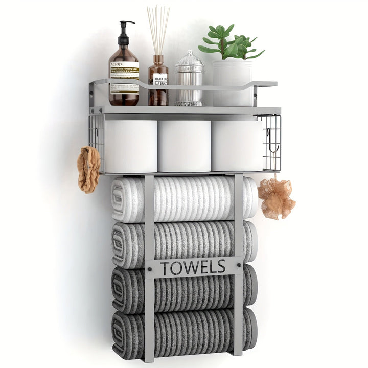 StädtischesRegal: Porta asciugamani da bagno – supporto a parete moderno con ripiano, decorativo e multifunzionale per asciugamani e articoli da bagno