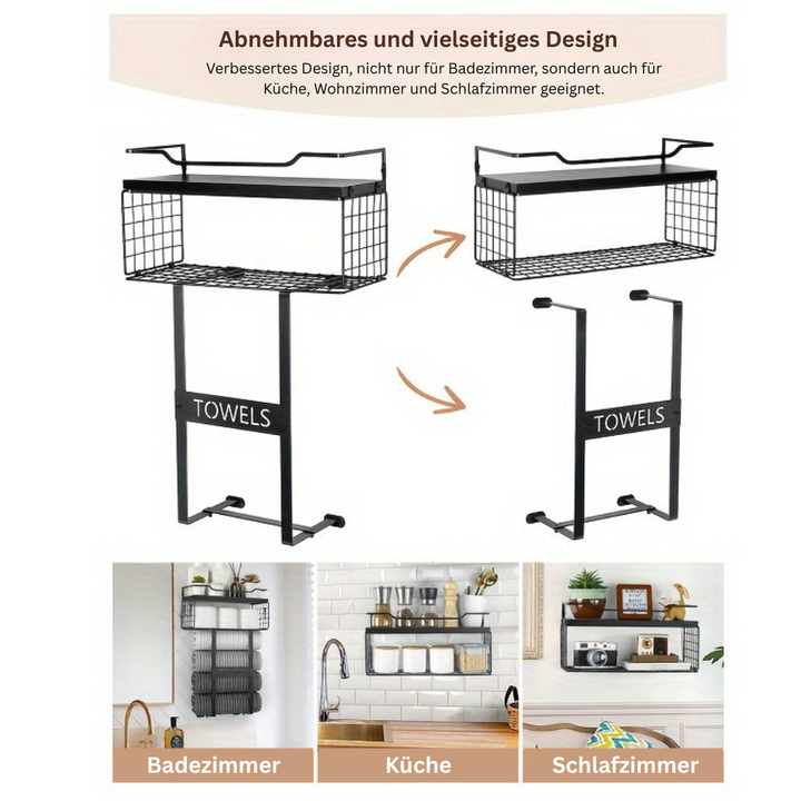 StädtischesRegal: Porta asciugamani da bagno – supporto a parete moderno con ripiano, decorativo e multifunzionale per asciugamani e articoli da bagno