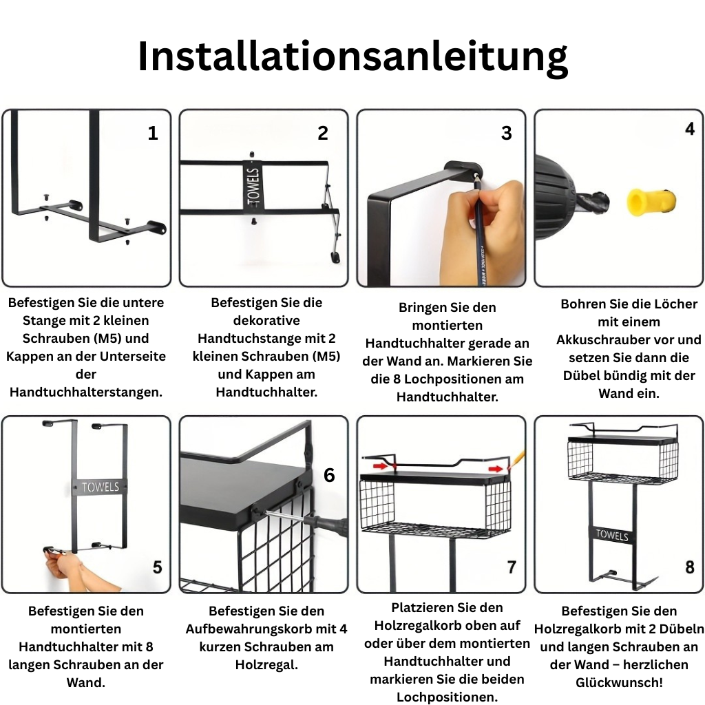 StädtischesRegal: Porta asciugamani da bagno – supporto a parete moderno con ripiano, decorativo e multifunzionale per asciugamani e articoli da bagno