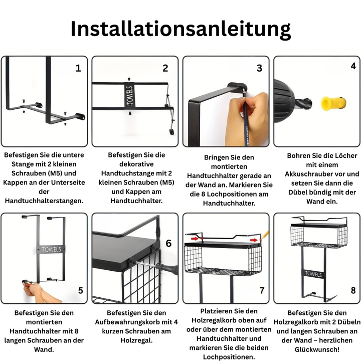 StädtischesRegal: Porta asciugamani da bagno – supporto a parete moderno con ripiano, decorativo e multifunzionale per asciugamani e articoli da bagno