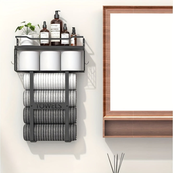 StädtischesRegal: Porta asciugamani da bagno – supporto a parete moderno con ripiano, decorativo e multifunzionale per asciugamani e articoli da bagno