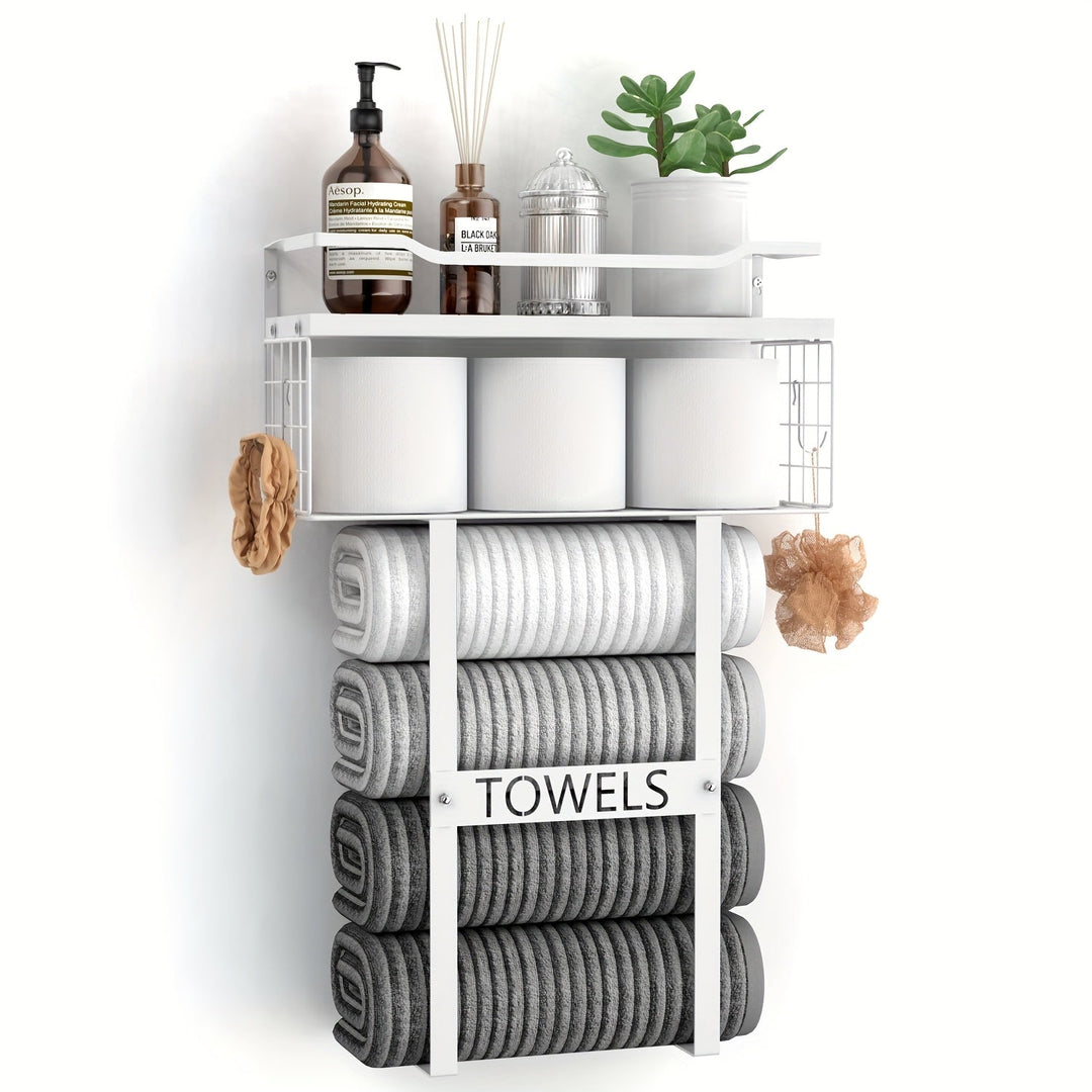 StädtischesRegal: Porta asciugamani da bagno – supporto a parete moderno con ripiano, decorativo e multifunzionale per asciugamani e articoli da bagno