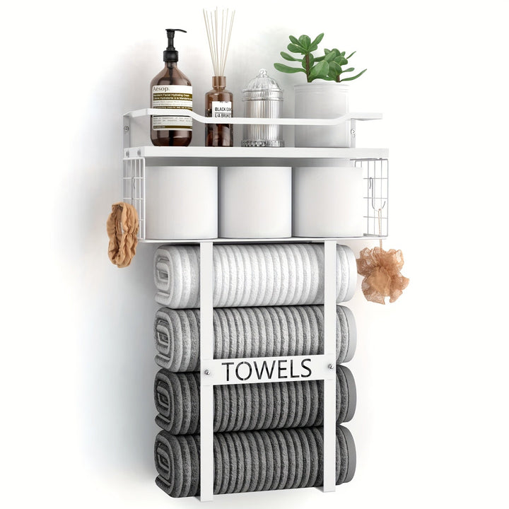 StädtischesRegal: Porta asciugamani da bagno – supporto a parete moderno con ripiano, decorativo e multifunzionale per asciugamani e articoli da bagno