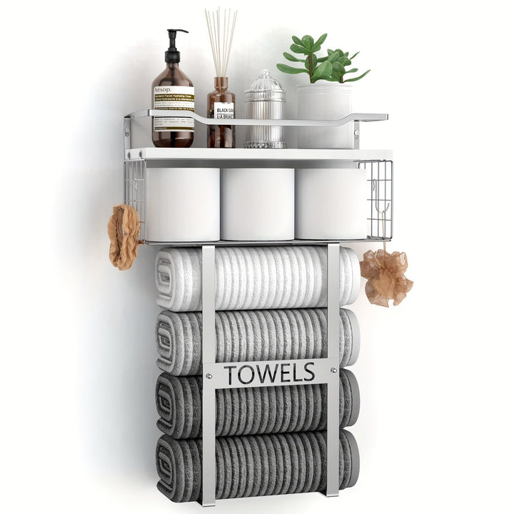 StädtischesRegal: Porta asciugamani da bagno – supporto a parete moderno con ripiano, decorativo e multifunzionale per asciugamani e articoli da bagno
