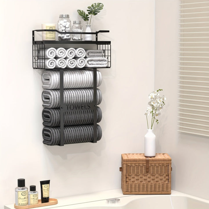 StädtischesRegal: Porta asciugamani da bagno – supporto a parete moderno con ripiano, decorativo e multifunzionale per asciugamani e articoli da bagno