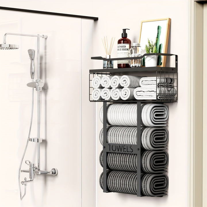StädtischesRegal: Porta asciugamani da bagno – supporto a parete moderno con ripiano, decorativo e multifunzionale per asciugamani e articoli da bagno