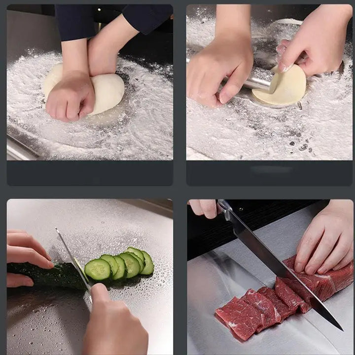 Kalsten | SliceGrip – Tavola da Taglio in Acciaio Inossidabile con Bisel Elevato e Antiscivolo