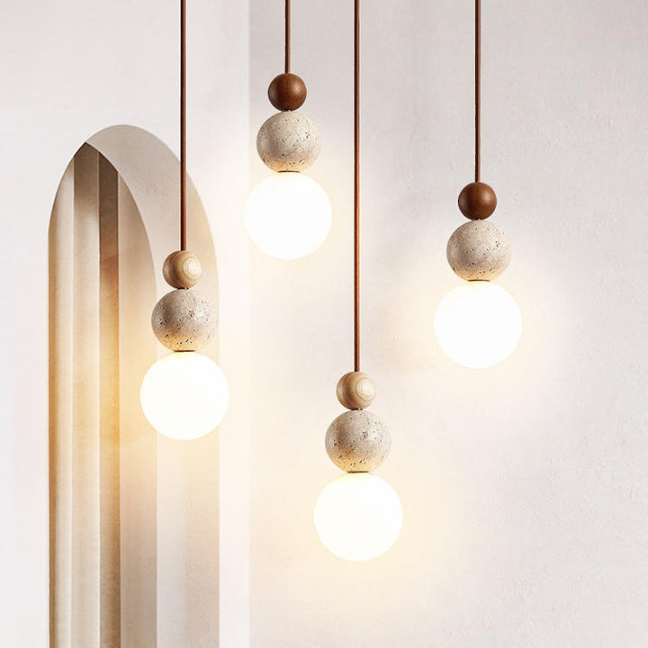 SteinAura: Lampada a sospensione in travertino naturale – Design moderno per sala da pranzo e soggiorno