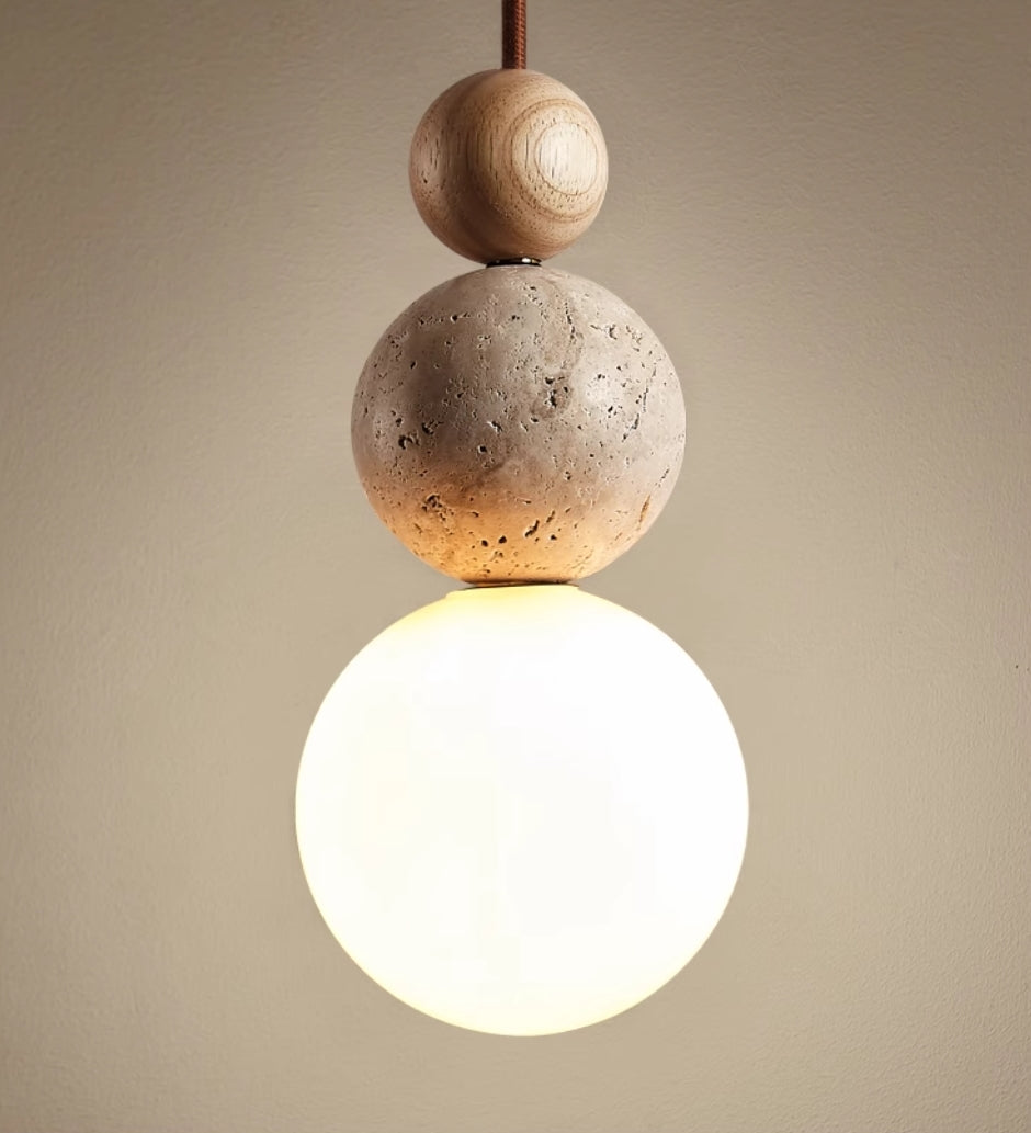 SteinAura: Lampada a sospensione in travertino naturale – Design moderno per sala da pranzo e soggiorno