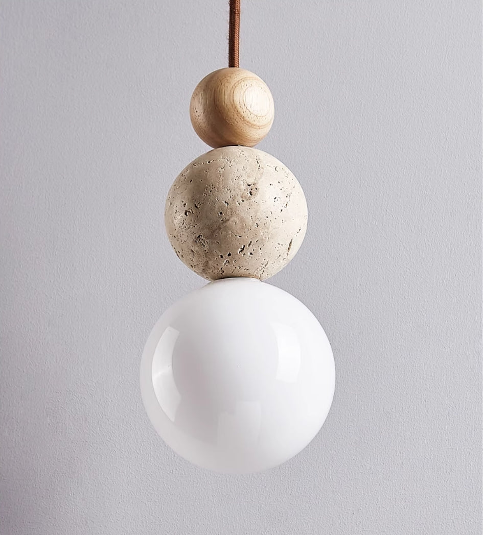 SteinAura: Lampada a sospensione in travertino naturale – Design moderno per sala da pranzo e soggiorno