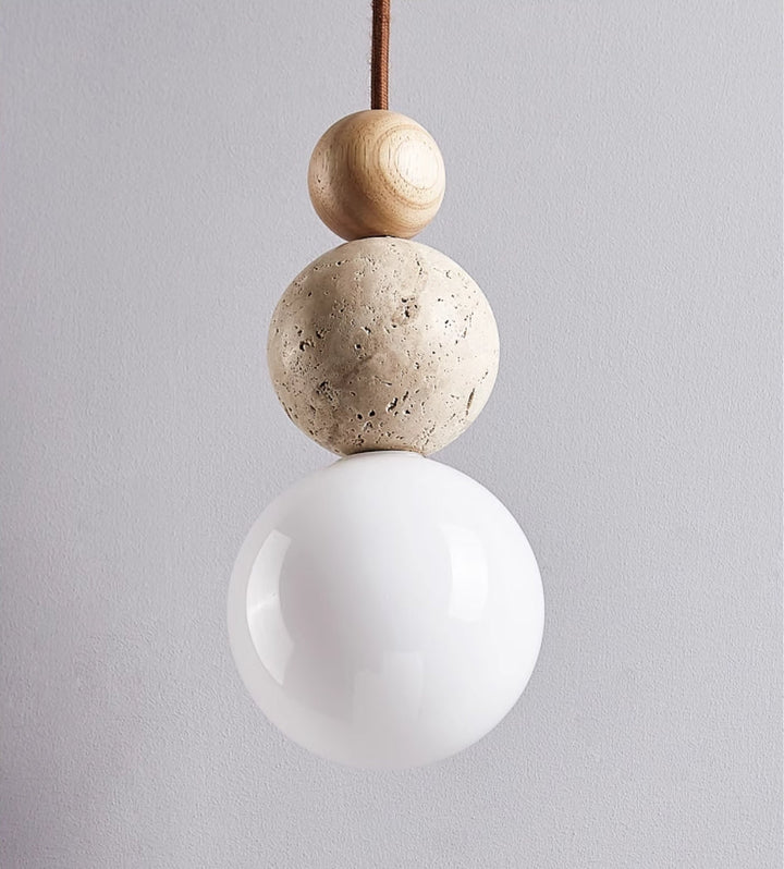 SteinAura: Lampada a sospensione in travertino naturale – Design moderno per sala da pranzo e soggiorno