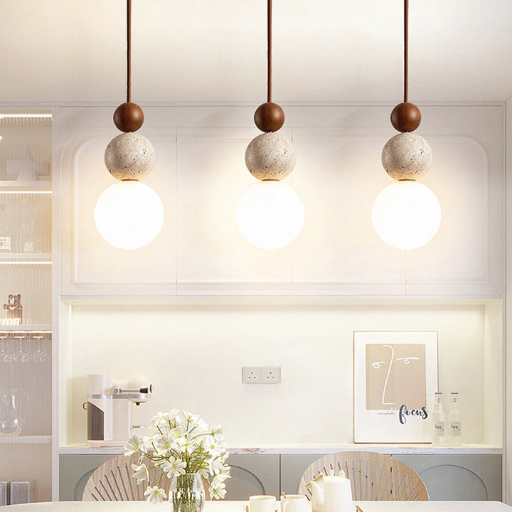 SteinAura: Lampada a sospensione in travertino naturale – Design moderno per sala da pranzo e soggiorno
