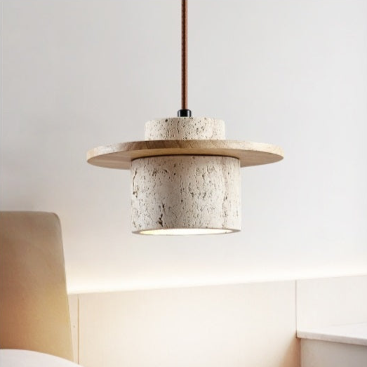 SteinGlanz: Lampada a sospensione moderna con paralume in travertino