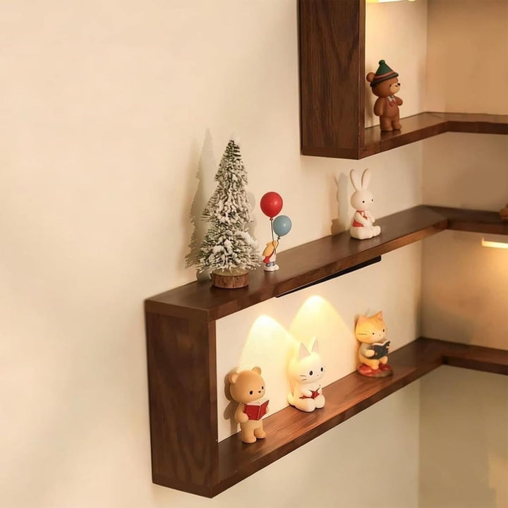 StilEcke: Mensole decorative da parete – 3 pezzi, multifunzionali e sospese in legno con funzione di illuminazione per il soggiorno