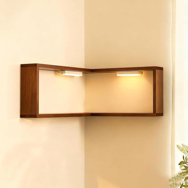 StilEcke: Mensole decorative da parete – 3 pezzi, multifunzionali e sospese in legno con funzione di illuminazione per il soggiorno