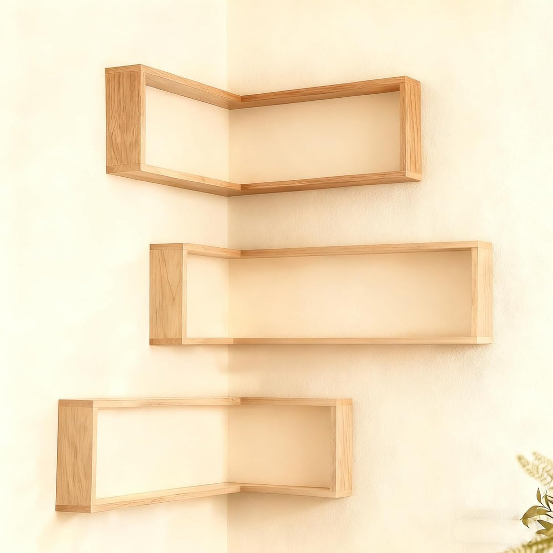 StilEcke: Mensole decorative da parete – 3 pezzi, multifunzionali e sospese in legno con funzione di illuminazione per il soggiorno