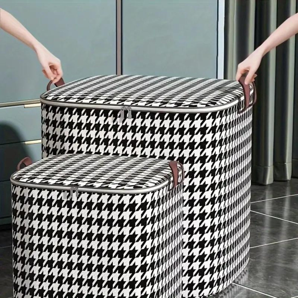 StilMuster: Scatola di stoccaggio pieghevole con design a scacchi – robusta, spaziosa e ideale per abbigliamento e coperte
