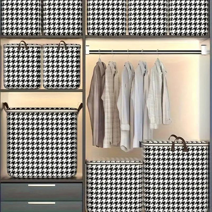 StilMuster: Scatola di stoccaggio pieghevole con design a scacchi – robusta, spaziosa e ideale per abbigliamento e coperte