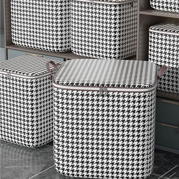 StilMuster: Scatola di stoccaggio pieghevole con design a scacchi – robusta, spaziosa e ideale per abbigliamento e coperte