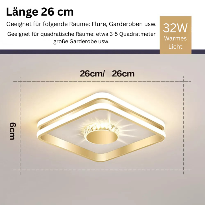 StrahlAurora: Lampada da soffitto a LED in cristallo dorato – elegante e decorativa per corridoi e aree soggiorno