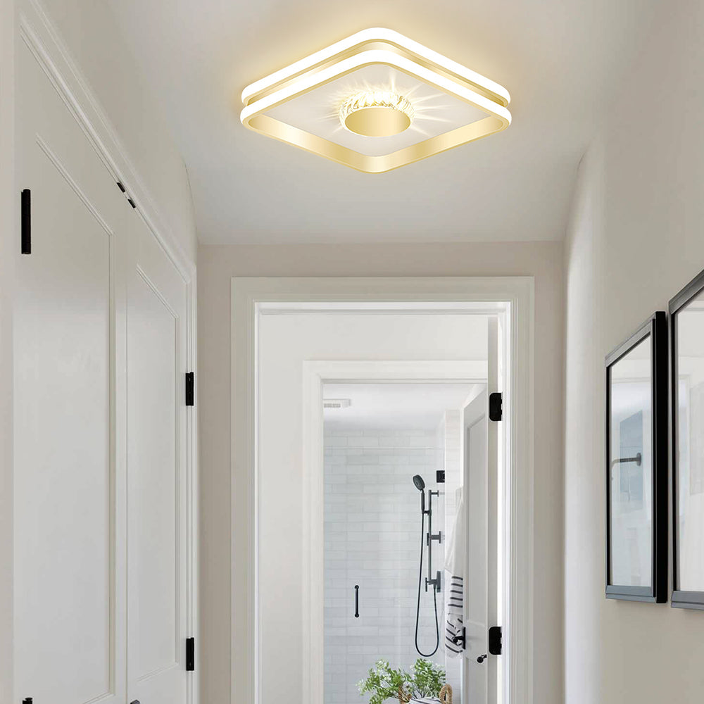 StrahlAurora: Lampada da soffitto a LED in cristallo dorato – elegante e decorativa per corridoi e aree soggiorno