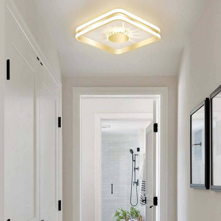 StrahlAurora: Lampada da soffitto a LED in cristallo dorato – elegante e decorativa per corridoi e aree soggiorno