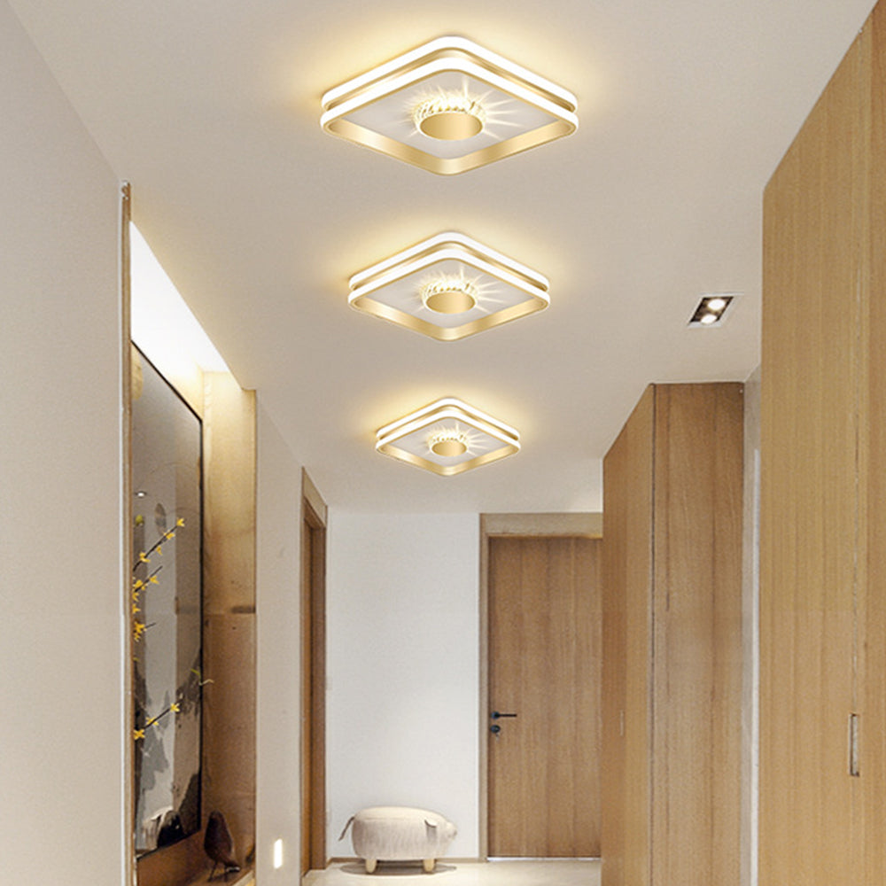 StrahlAurora: Lampada da soffitto a LED in cristallo dorato – elegante e decorativa per corridoi e aree soggiorno