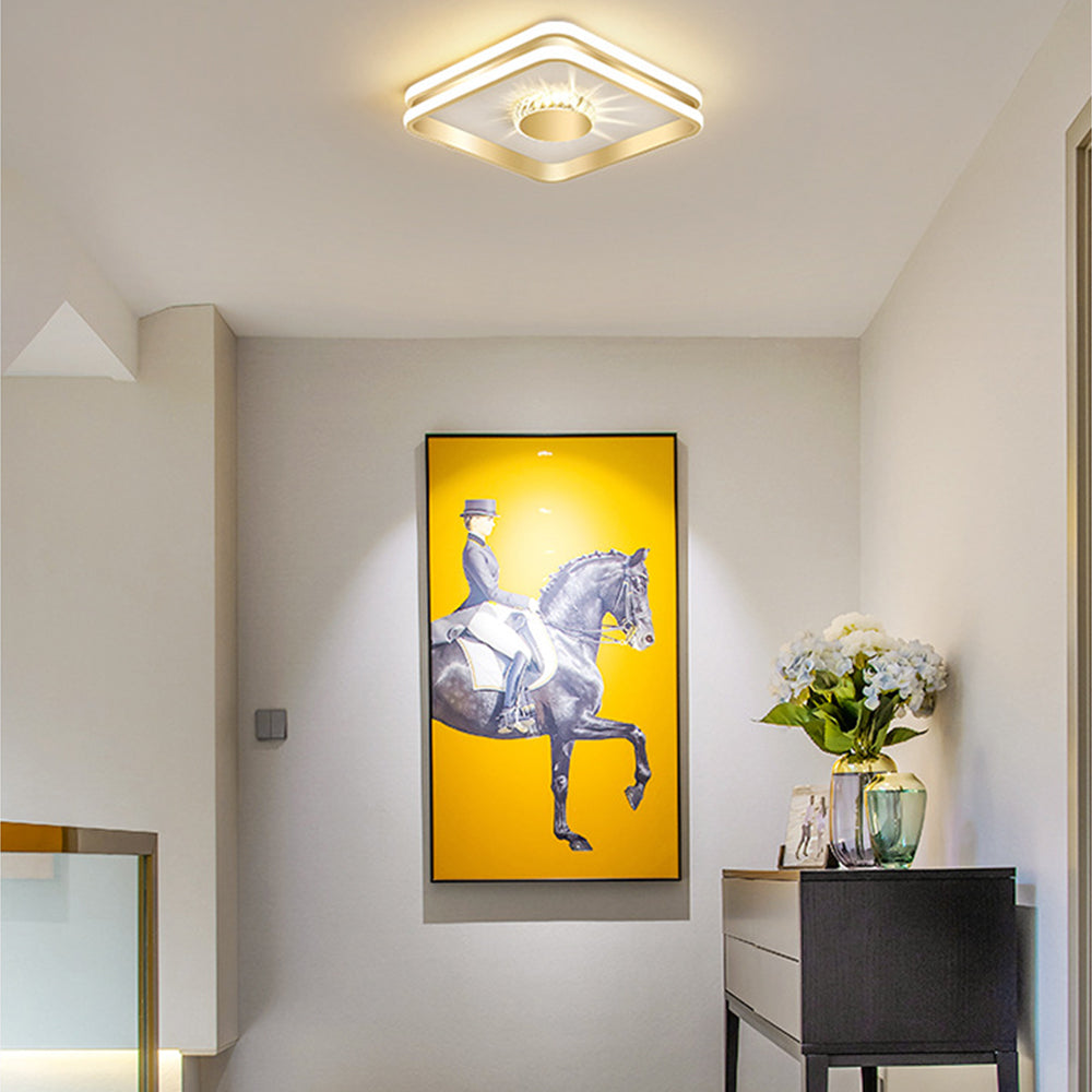 StrahlAurora: Lampada da soffitto a LED in cristallo dorato – elegante e decorativa per corridoi e aree soggiorno