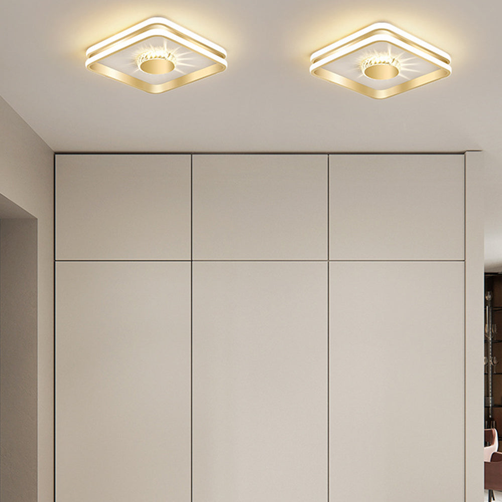 StrahlAurora: Lampada da soffitto a LED in cristallo dorato – elegante e decorativa per corridoi e aree soggiorno