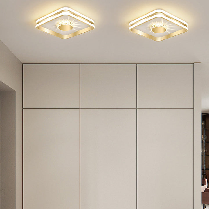 StrahlAurora: Lampada da soffitto a LED in cristallo dorato – elegante e decorativa per corridoi e aree soggiorno