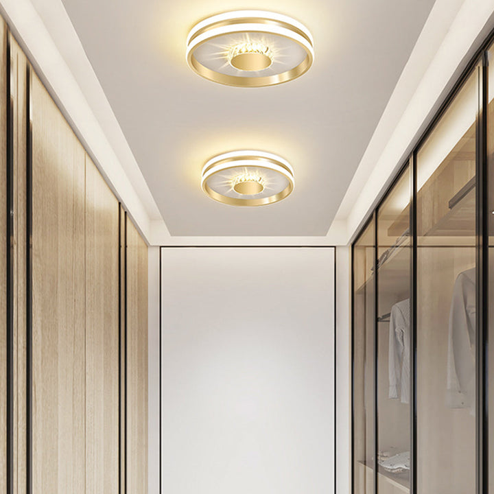 StrahlAurora: Lampada da soffitto a LED in cristallo dorato – elegante e decorativa per corridoi e aree soggiorno